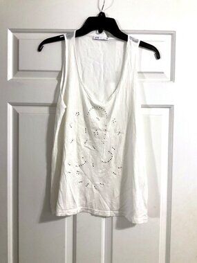 Oodji Ultra White Tank Top Paisley Embroidery Bead Detail Fits Like S NWOT